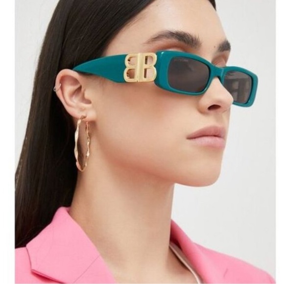 NEW BALENCIAGA SUNGLASSES BB0096S 006 GREEN WOMEN SUNGLASSES - Picture 1 of 13